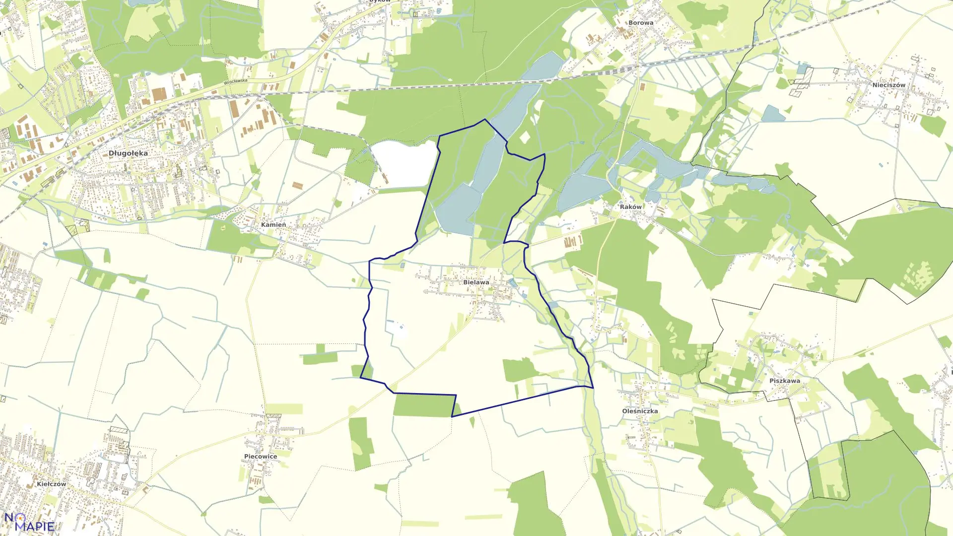 Mapa obrębu Bielawa w gminie Długołęka