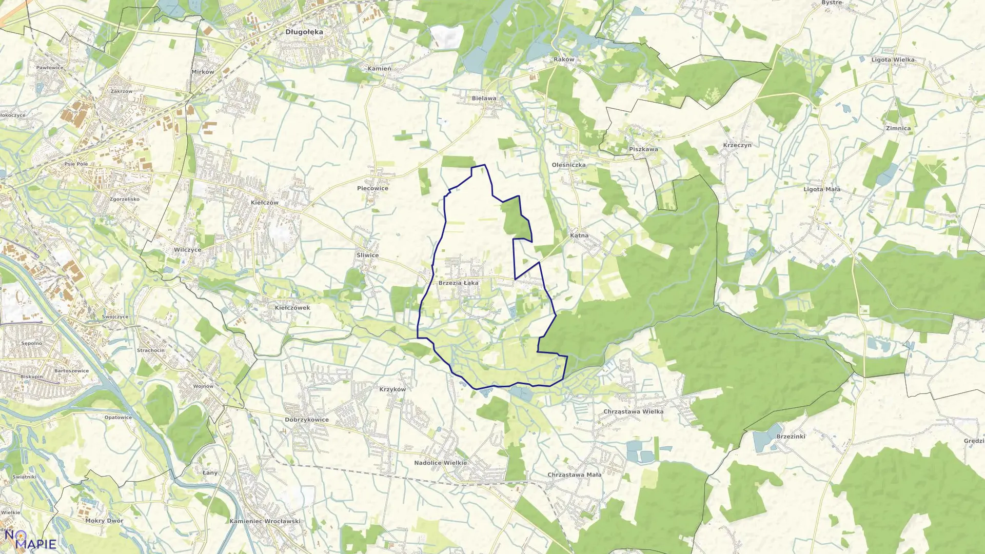 Mapa obrębu Brzezia Łąka w gminie Długołęka