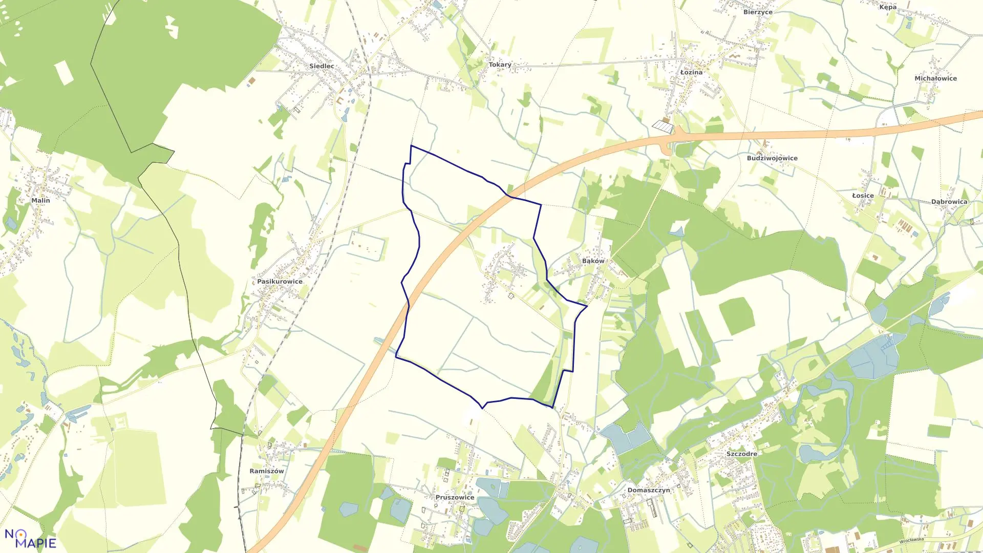 Mapa obrębu Bukowina w gminie Długołęka