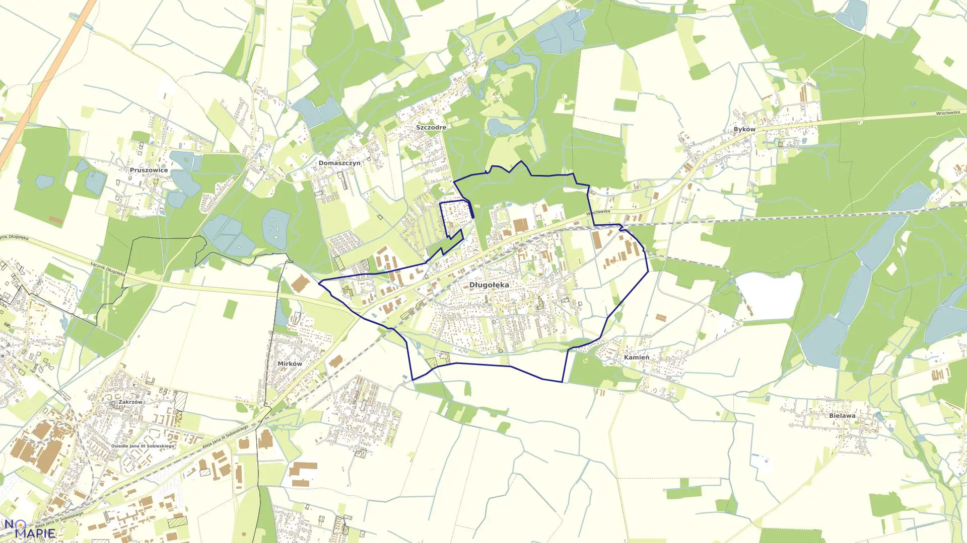 Mapa obrębu Długołęka w gminie Długołęka