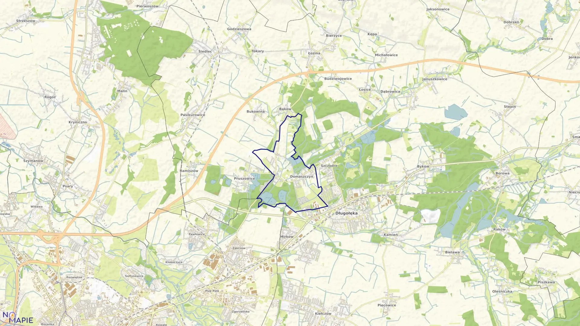 Mapa obrębu Domaszczyn w gminie Długołęka