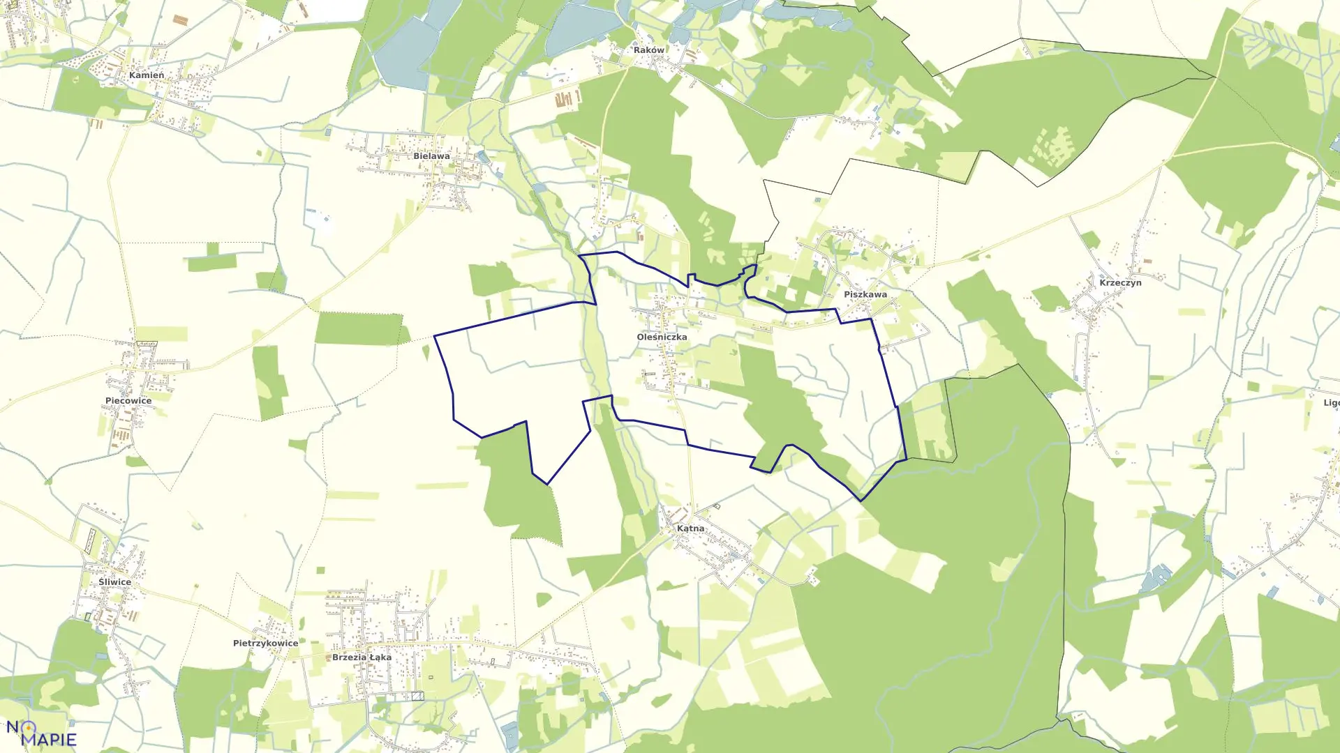 Mapa obrębu Oleśniczka w gminie Długołęka