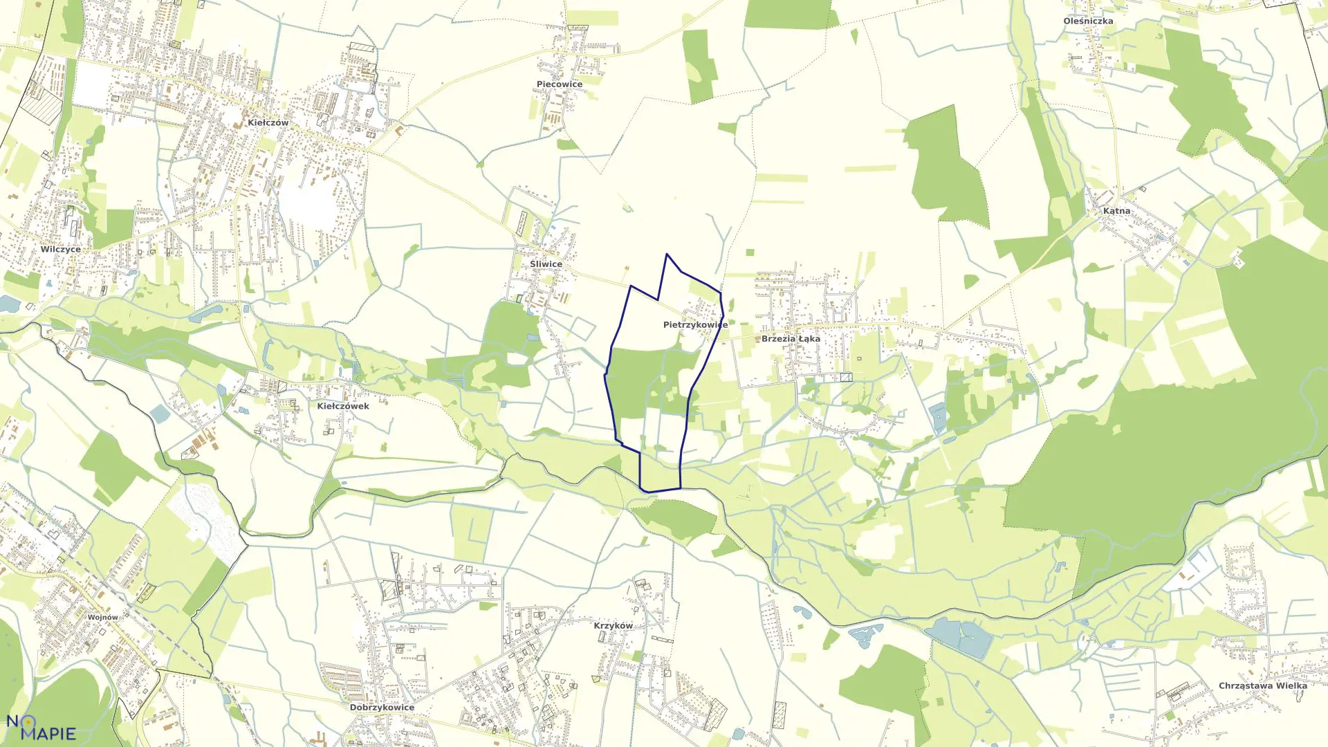 Mapa obrębu Pietrzykowice w gminie Długołęka