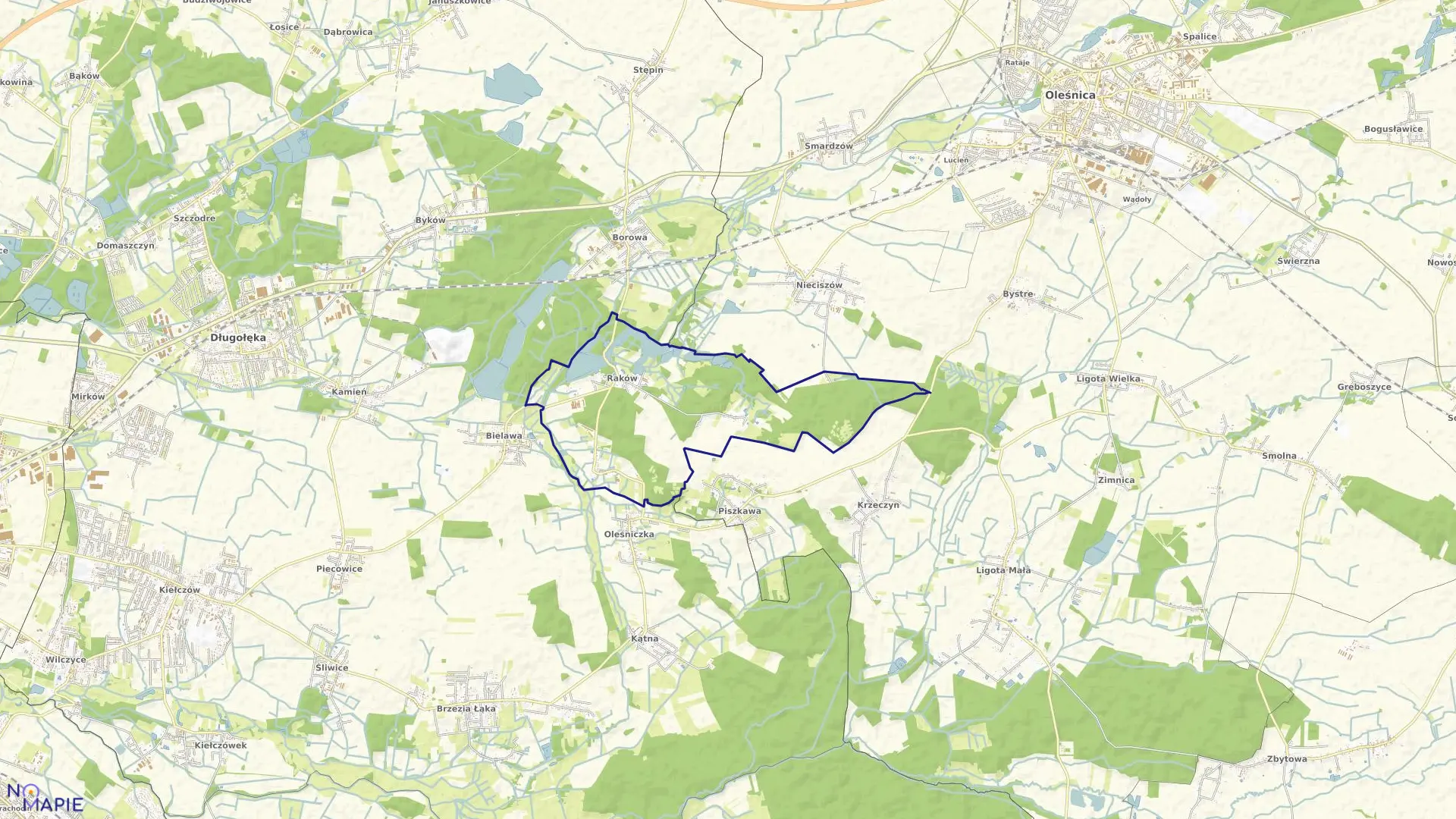 Mapa obrębu Raków w gminie Długołęka