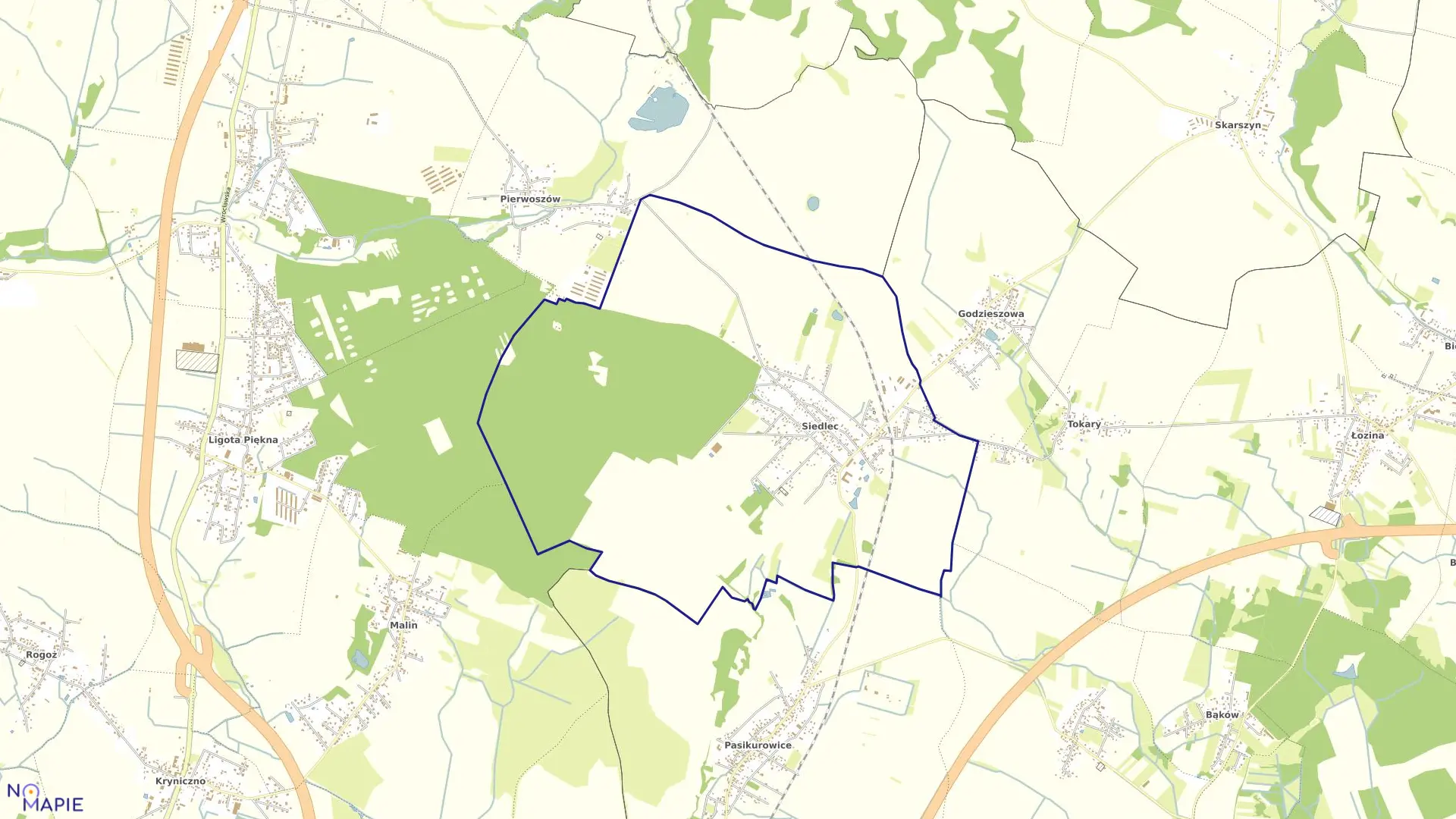 Mapa obrębu Siedlec w gminie Długołęka